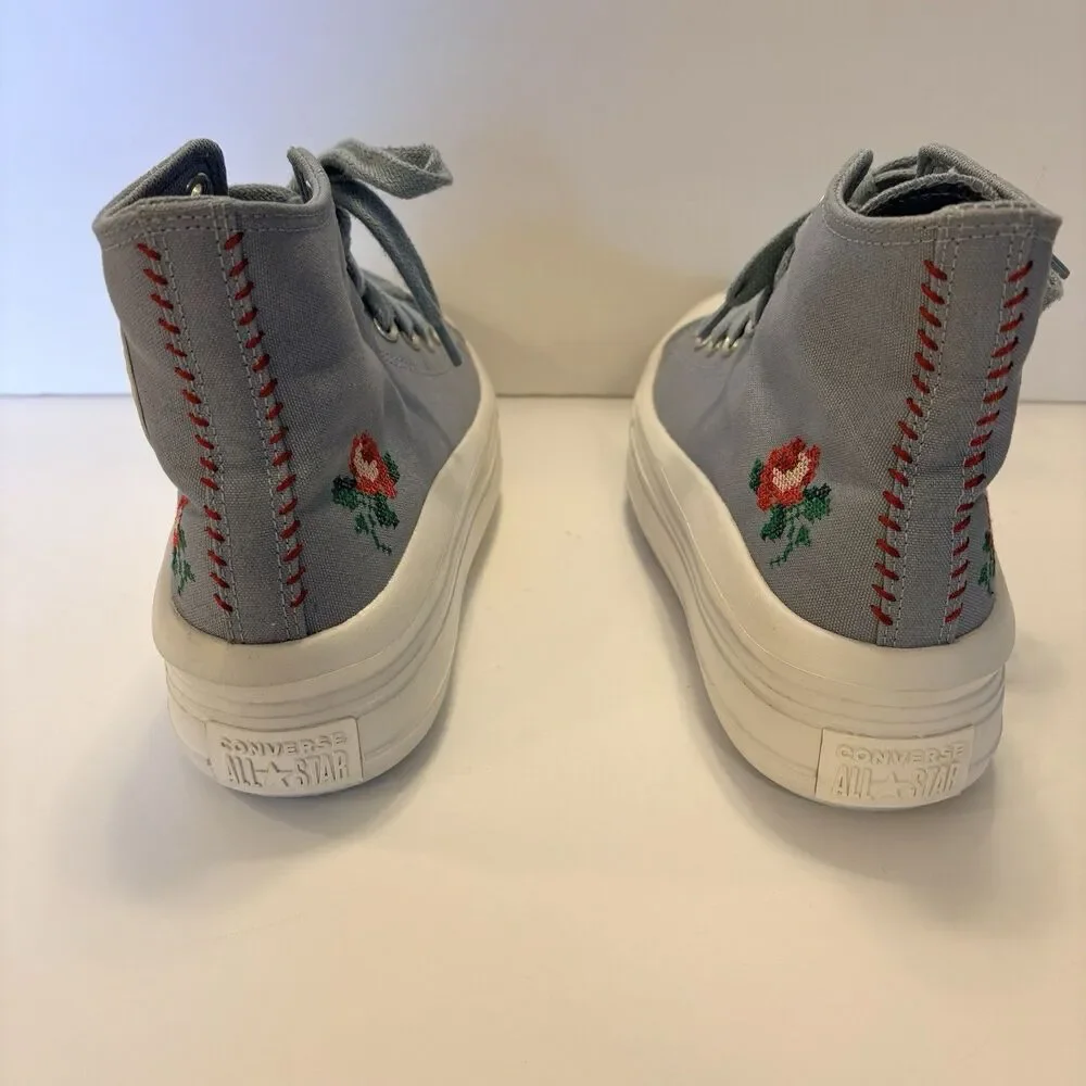 Converse Chuck Taylor All Star Move Platform High Cross Stitch Roses Size 10